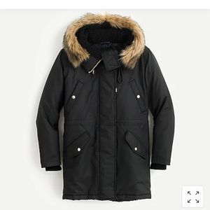 J. Crew Black Puffer Coat with Faux Fur Trim
